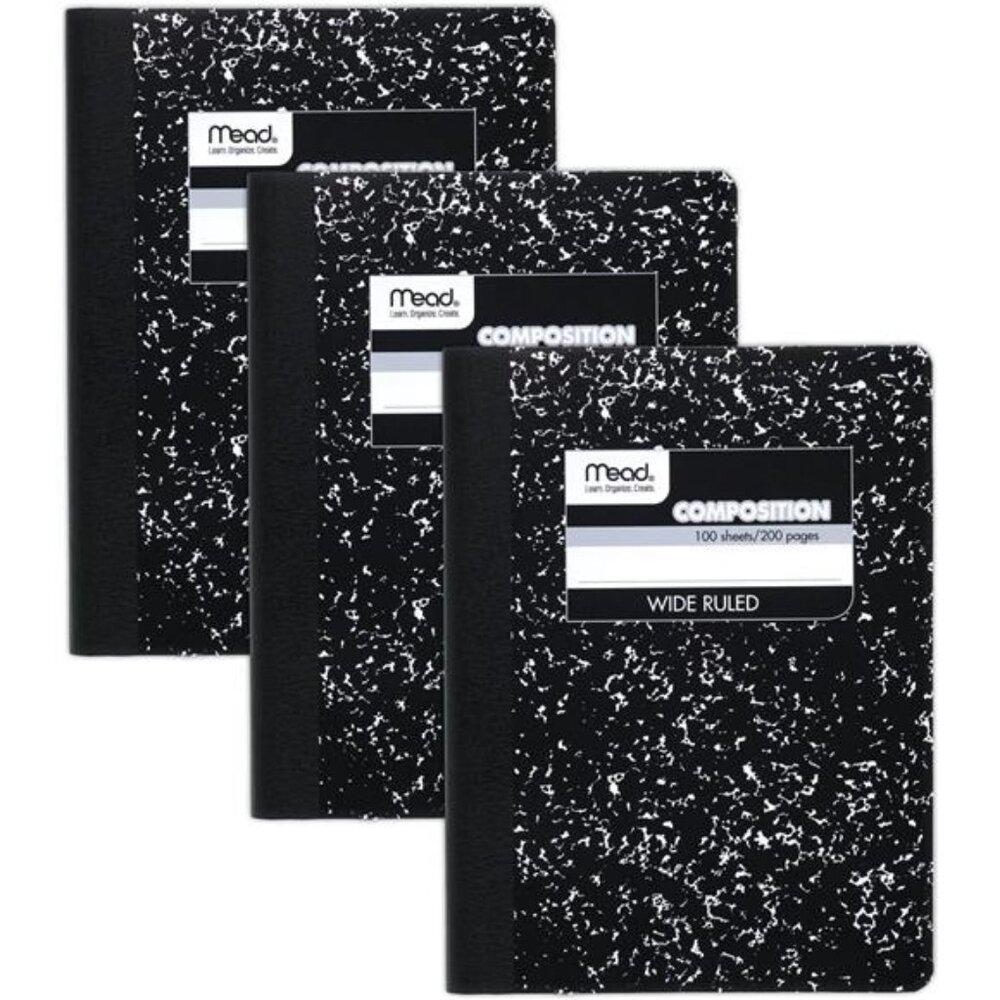 Mead Composition Notebook, 3 Pack,‎ Wide Ruled Paper, 7-1/2" x 9-3/4", 100